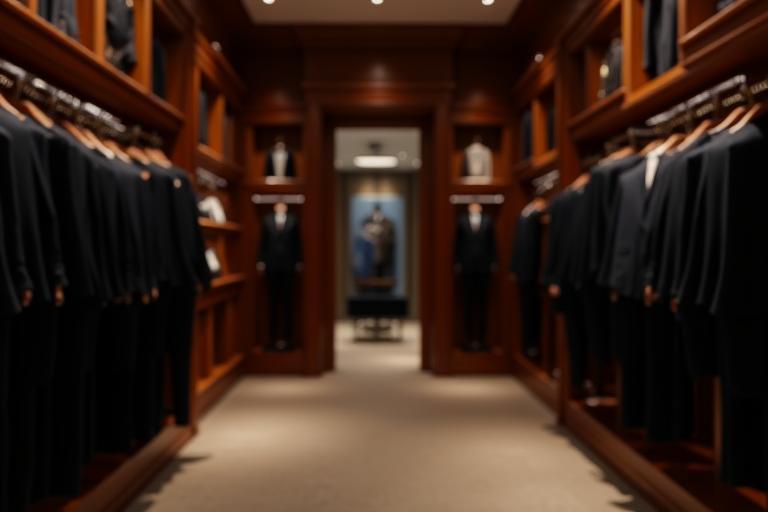 Interior view of The Tailored Gent store, showcasing formalwear collection.